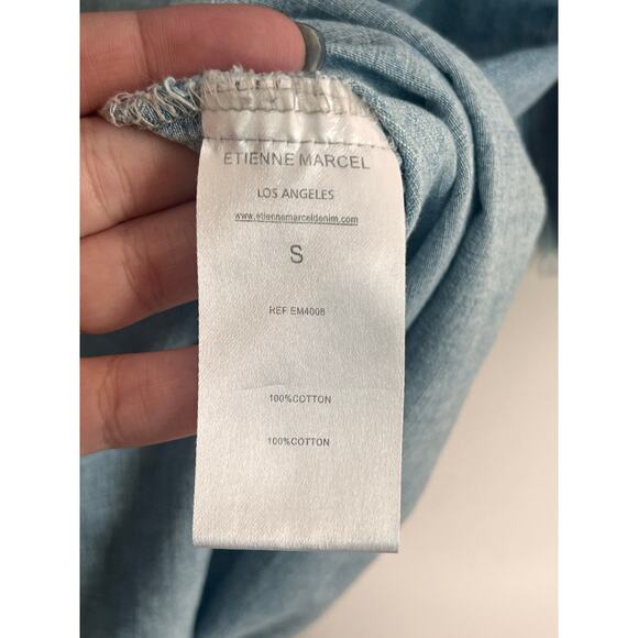 Etienne Marcel Embroidered Floral Button-Up Denim Shirt Blue Women's Size Small - Picture 9 of 13